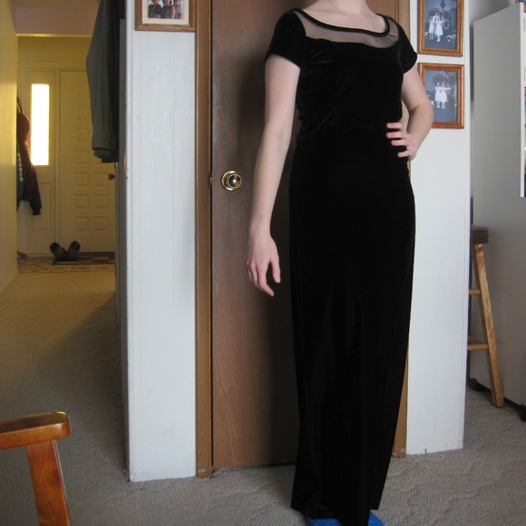 Necessary Objects Dresses & Skirts - Vintage 90s black velvet sheer mesh maxi dress